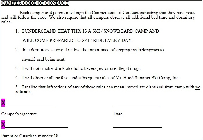 camper code of conduct