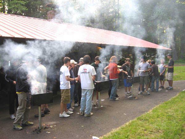 camp bbq, burgers galore!