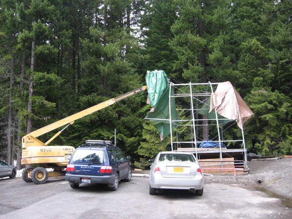 Mark Stegall skate ramp tent on manlift